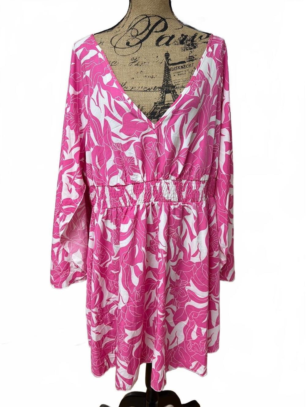 SHEIN Curve Pink and White Floral Midi Dress - 5XL
